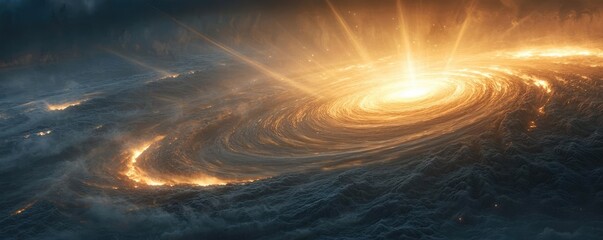 Wall Mural - Dust pollution concept. A mesmerizing image of a swirling galaxy bursting with radiant light and energy.
