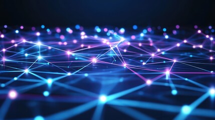 Poster - Abstract Network Connections: A Digital Landscape of Glowing Nodes and Lines