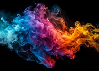 Poster - Abstract Colorful Swirling Smoke Art: Black Background, Copy Space Left