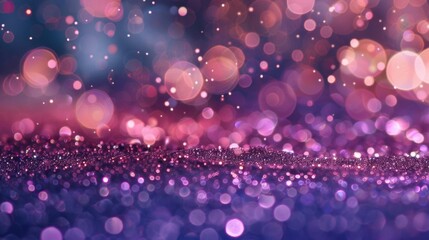 Poster - Purple bokeh lights sparkle on a glittery background, creating a dreamy and enchanting ambiance ideal for special moments or creative projects