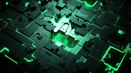 Poster - Abstract Green Circuitry: A Futuristic Technological Landscape
