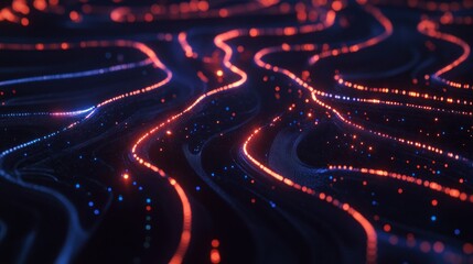 Poster - Abstract Digital Landscape: Wavy Lines of Glowing Particles