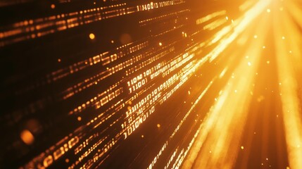 Poster - digital stream: abstract orange binary code