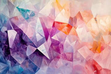 Poster - Abstract Geometric Painting with Polygonal Shapes and Textured Brushstrokes, Multicolored Artwork.
