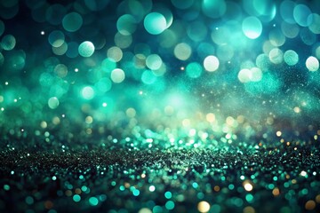 Poster - Abstract Teal Seafoam Gradient Background: Glowing Glitter & Neon Bokeh