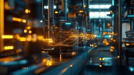 Poster - Futuristic Factory:  Data Flow and Industrial Automation