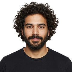 Sticker - Portrait of a Handsome Man with Curly Hair and Beard Dark Background Studio Shot guy men face male model image