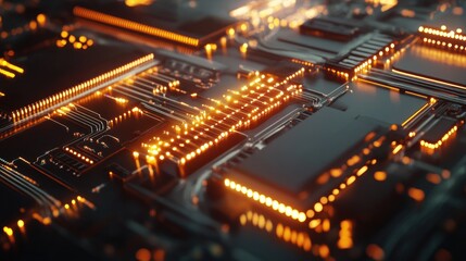 Poster - Circuit Board with Orange Glowing Lights