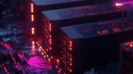 Poster - Cyberpunk Server Racks Glowing in the Dark