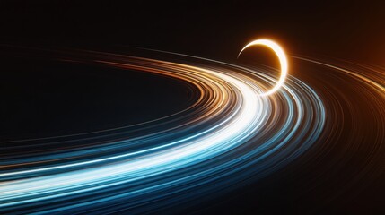 Poster - Abstract Light Trails with Circular Motion in Golden and Blue on Dark Background.
