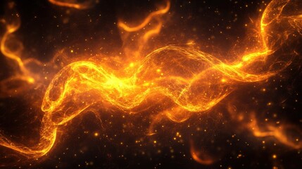 Poster - Abstract Golden Fire Stream on Dark Background with Glowing Particles.