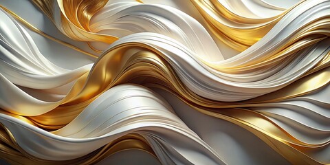 Poster - Aerial View Abstract White Gold Flowing Design, Luxury Elegant Background