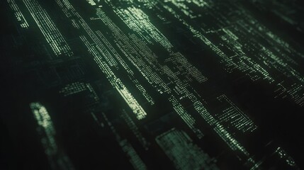 Poster - Abstract Digital Matrix Code Stream, Green Binary Data Flowing Downward, Futuristic Technology Concept, Cyberpunk Style, Close-up View