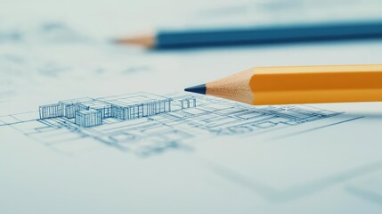 Aufkleber - Engineer blueprint concept. Detailed architectural sketch with pencils for creative design and planning.