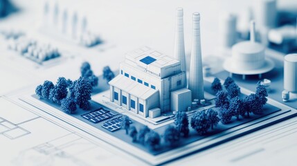 Poster - Engineer blueprint concept. Detailed model of an industrial plant showcasing modern architecture and design.