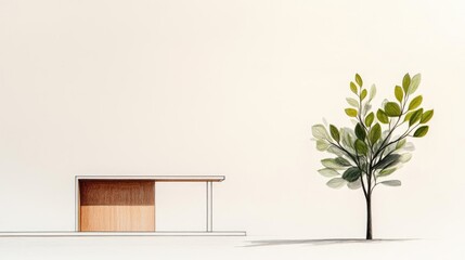 Aufkleber - Engineer blueprint concept. Modern architectural design featuring minimalist structure and lush greenery.