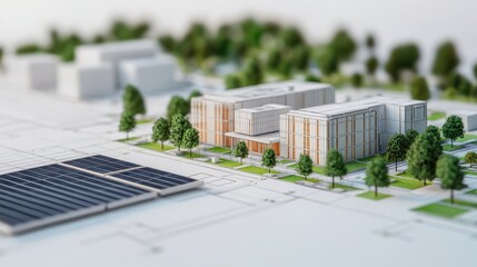 Poster - Engineer blueprint concept. A detailed architectural model showcasing buildings and green spaces in urban planning.