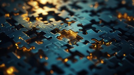 Poster - Interlocking Metal Puzzle Pieces: A Close-Up of Complexity and Connection