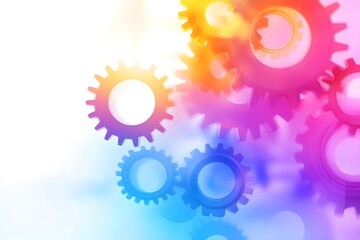 A colorful image of gears with a white background