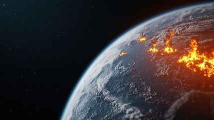 Aufkleber - Dust pollution idea. A dramatic view of Earth showcasing volcanic eruptions and fiery landscapes from space.