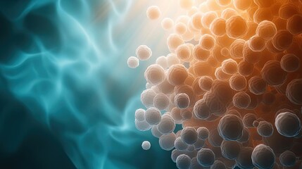 Poster - Dust pollution concept. Abstract representation of cellular structures and biological processes in vibrant colors.