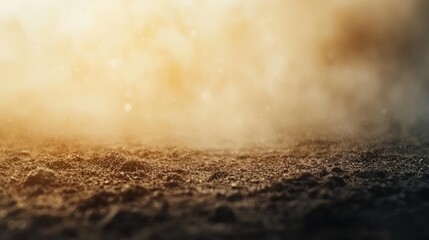 Poster - Dust pollution idea. Dust rises gently from the earth, creating a serene and natural atmosphere.