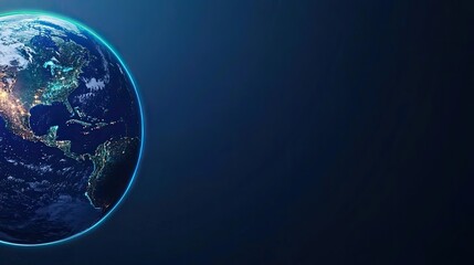 Poster - Dust pollution idea. Stunning view of Earth from space with illuminated continents and dark atmosphere.
