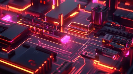 Poster - Neon Circuit Board: Abstract Tech Art