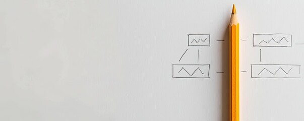 Poster - Engineer project concept. A yellow pencil next to a diagram illustrating a business process on a gray background.