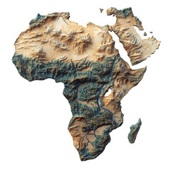 Poster - A detailed three-dimensional topographical map illustrating Africas diverse terrain and geographical features.