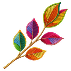 embroidered autumn leaves, botanical illustration, vibrant fall colors, watercolor painting, detaile