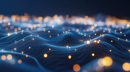 Poster - Abstract Digital Waveform: Glowing Nodes and Network Connections