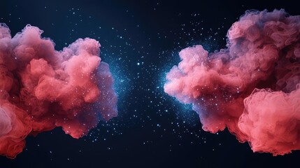 Leinwandbilder - Dust pollution idea. Vibrant clouds of pink smoke against a dark backdrop, creating a mystical atmosphere.
