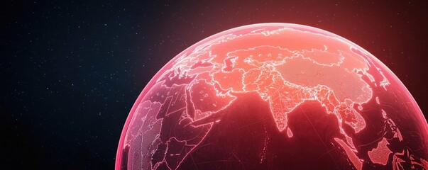 Poster - Dust pollution idea. A glowing red digital representation of the Earth highlighting Asian regions.