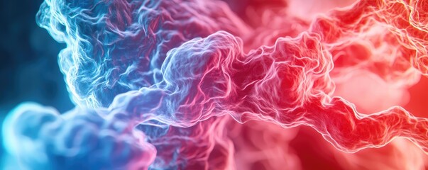 Poster - Dust pollution idea. Abstract visualization of colorful smoke waves in red and blue tones.