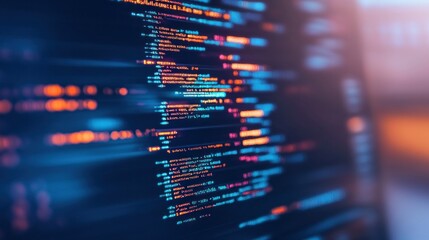 Poster - Abstract Coding: Digital Lines of Code Glowing in Blue and Orange Hues
