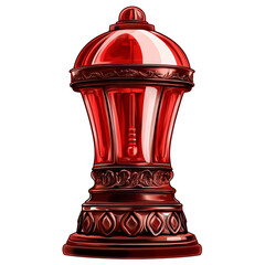 Aufkleber - A digitally rendered image of an elegant red glass lamp with intricate ornate detailing on its base and body.