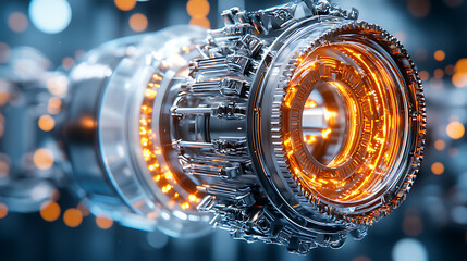 Poster - Industrial technology innovation high-tech lab 3d rendered engine model futuristic environment close-up view mechanical concept