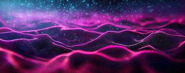 Poster - Dust pollution concept. Abstract digital waves in vibrant pink and blue hues create a mesmerizing visual experience.