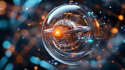 Poster - Futuristic energy sphere digital realm 3d graphic high-tech environment close-up sci-fi concept