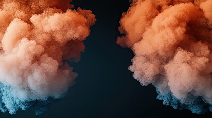 Poster - Dust pollution idea. Vibrant smoke clouds in orange and blue colors, perfect for creative backgrounds.
