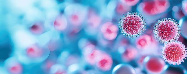 Aufkleber - Dust pollution concept. Close-up view of colorful microscopic cells under a blue background.