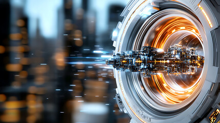 Poster - Futuristic energy burst urban landscape digital art sci-fi environment close-up view high-tech concept