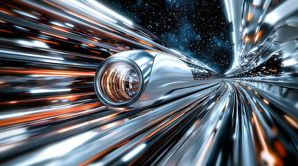 Poster - Futuristic high-speed transport journey outer space digital art sci-fi environment dynamic perspective innovation concept
