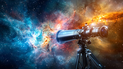 Poster - Discovering the cosmos astronomical observations outer space digital art nebulae telescope perspective cosmic exploration