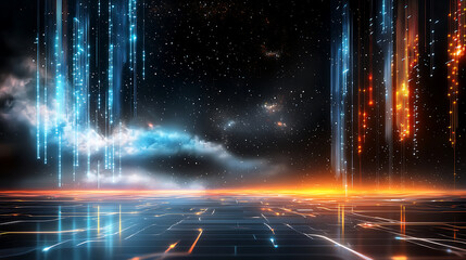Poster - Dynamic light display in a digital universe futuristic environment visual art high-tech concept