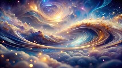 Wall Mural - celestial swirl a dreamlike tapestry of golden nebulae and serene clouds