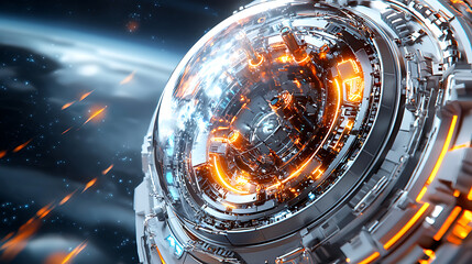 Poster - Futuristic energy sphere outer space digital art sci-fi environment close-up view advanced technology concept
