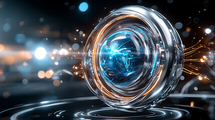 Poster - Dynamic digital sphere futuristic setting abstract art high-tech environment close-up view energy concept