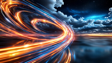 Fototapete - Dynamic light trails creating a cosmic landscape abstract art digital environment futuristic viewpoint